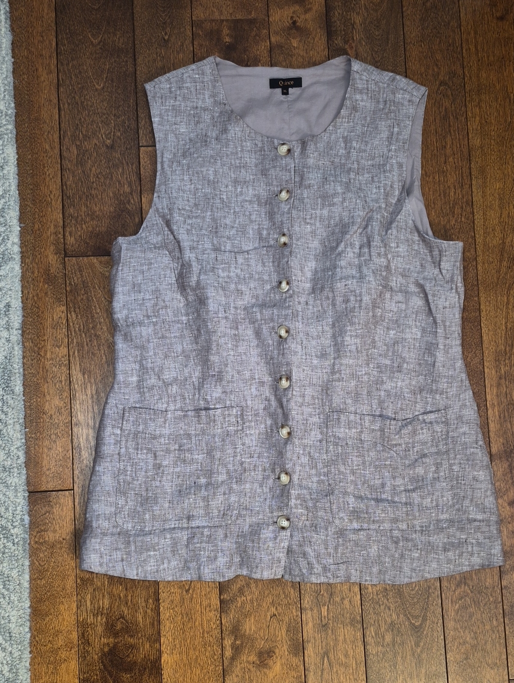 Quince Sleeveless Button-Front Linen Blend Top in Light Heather Tan/brown